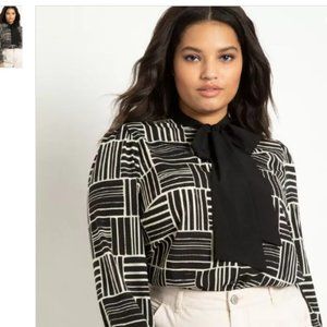 Eloquii Size 16 Black and White Basketweave Blouse